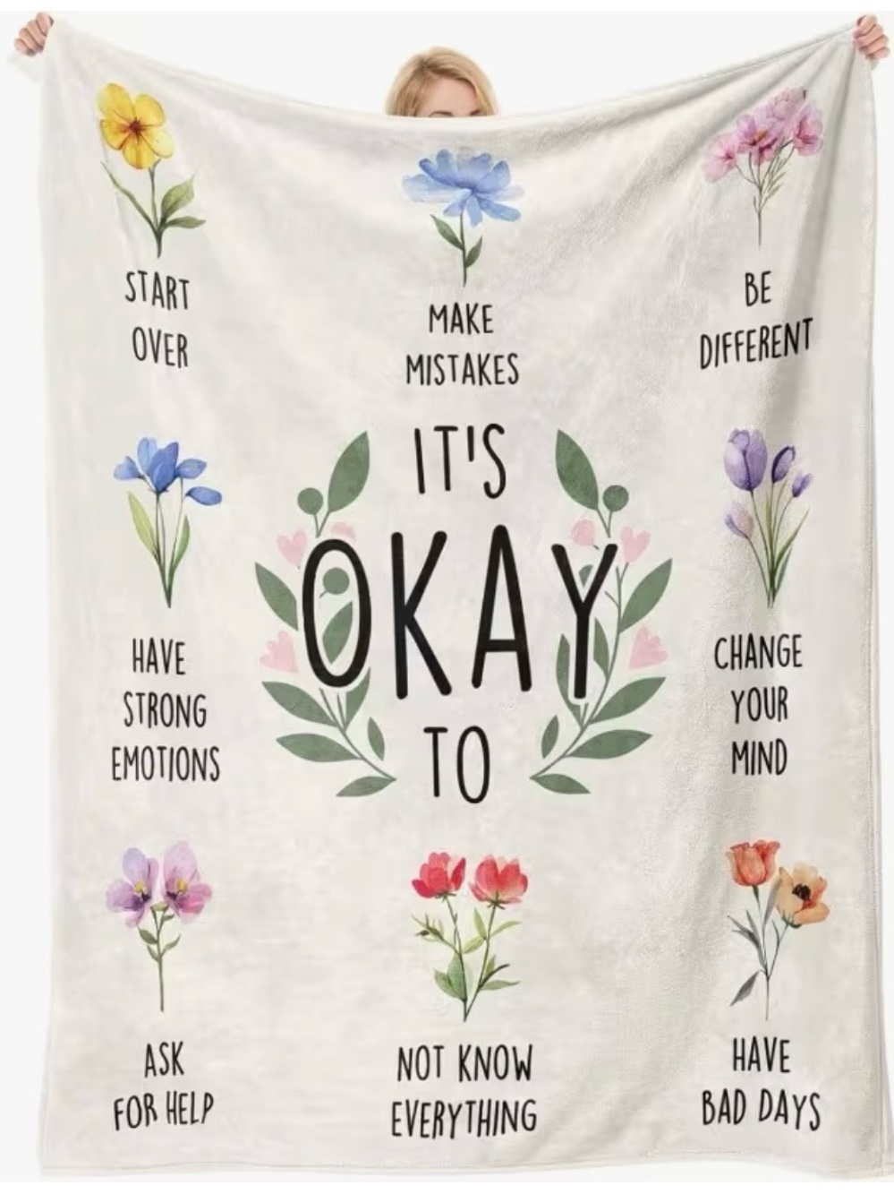 It's Okay Inspirational Floral Throw Blanket ‼️Free with 2 or More Item Bundle‼️